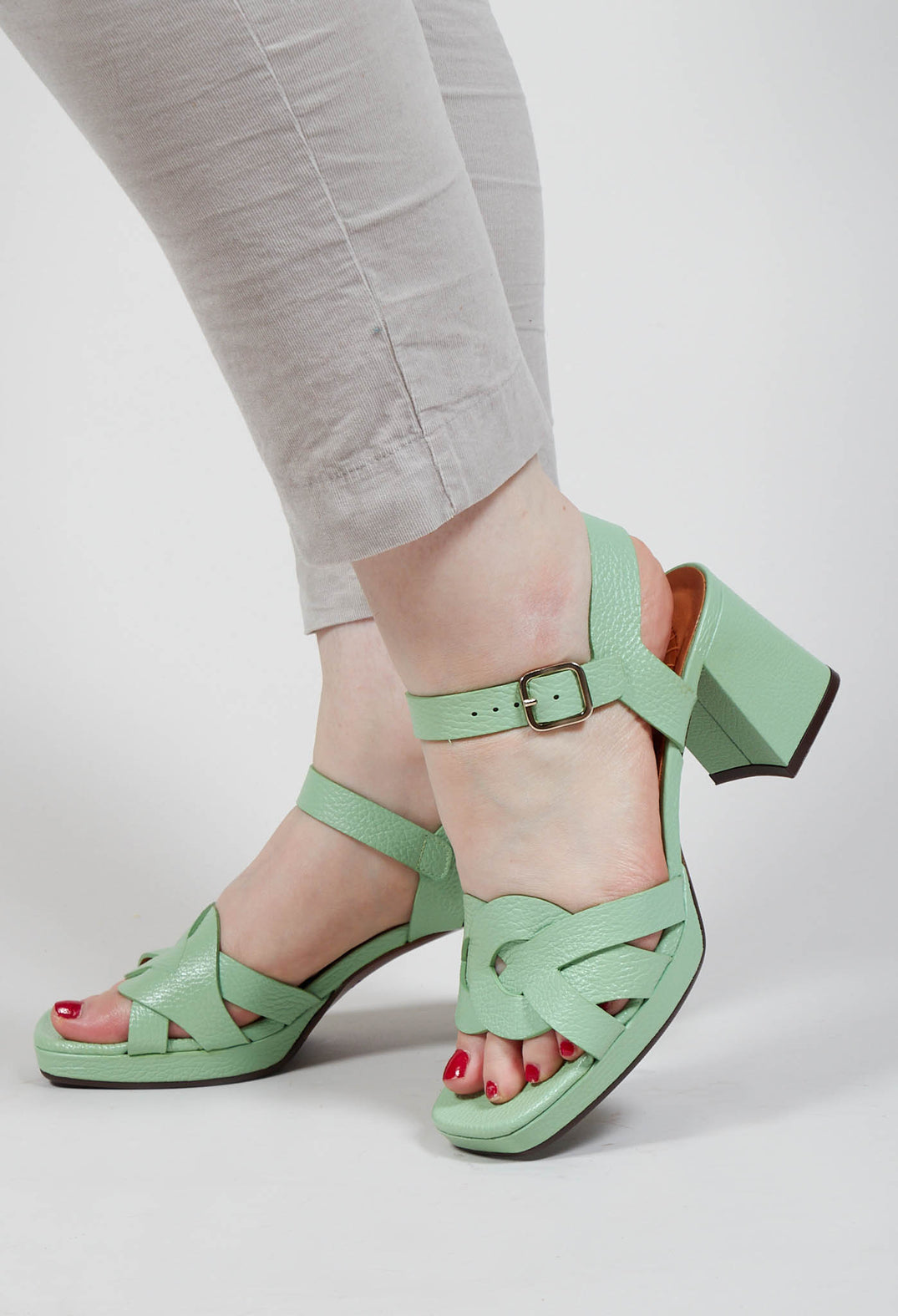 Gaura Cross over Strap Heel in Light Green