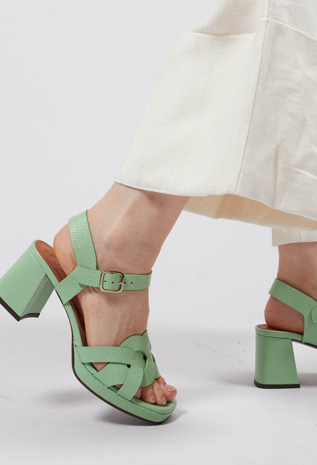 Gaura Cross over Strap Heel in Light Green