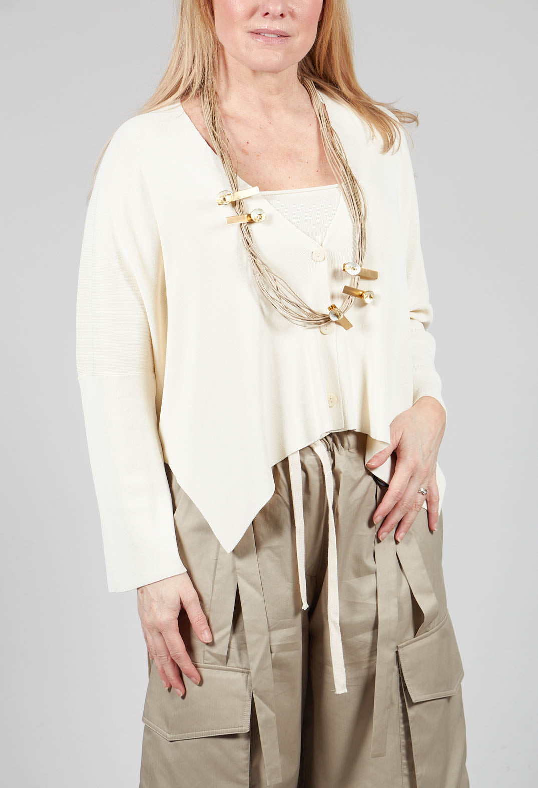 Isabel Benenato V-Neck Boxy Cardigan in White | Olivia May
