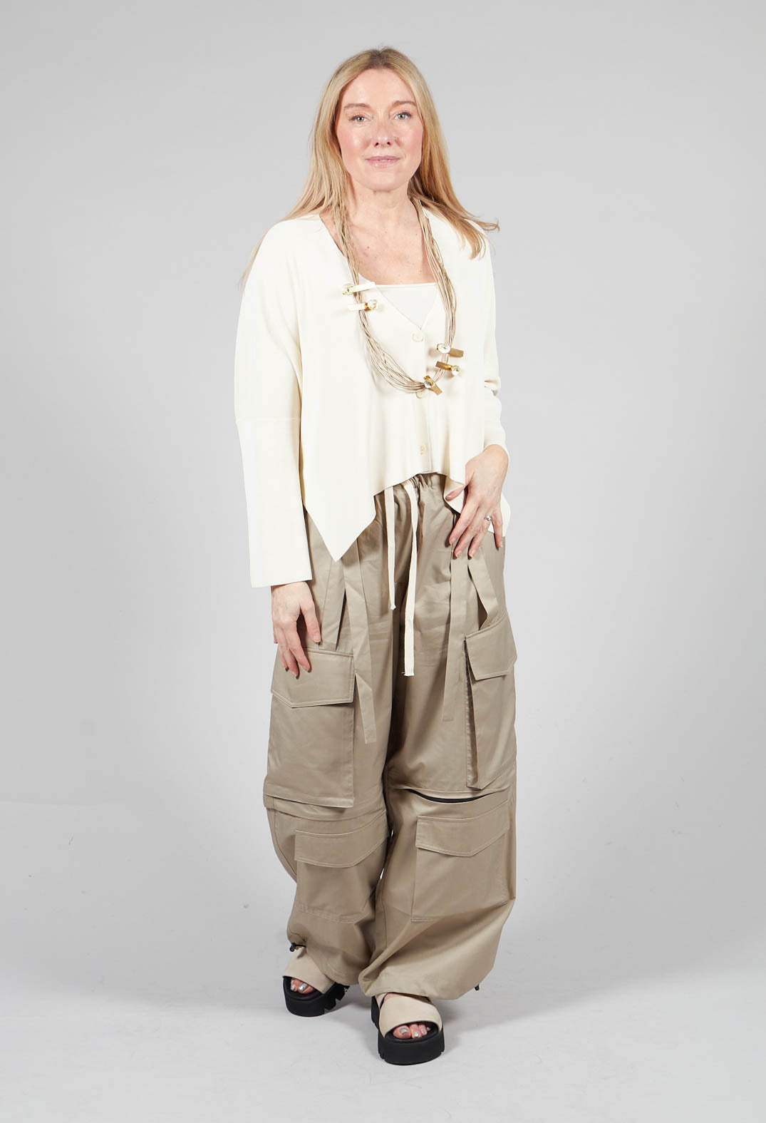 Isabel Benenato V-Neck Boxy Cardigan in White | Olivia May