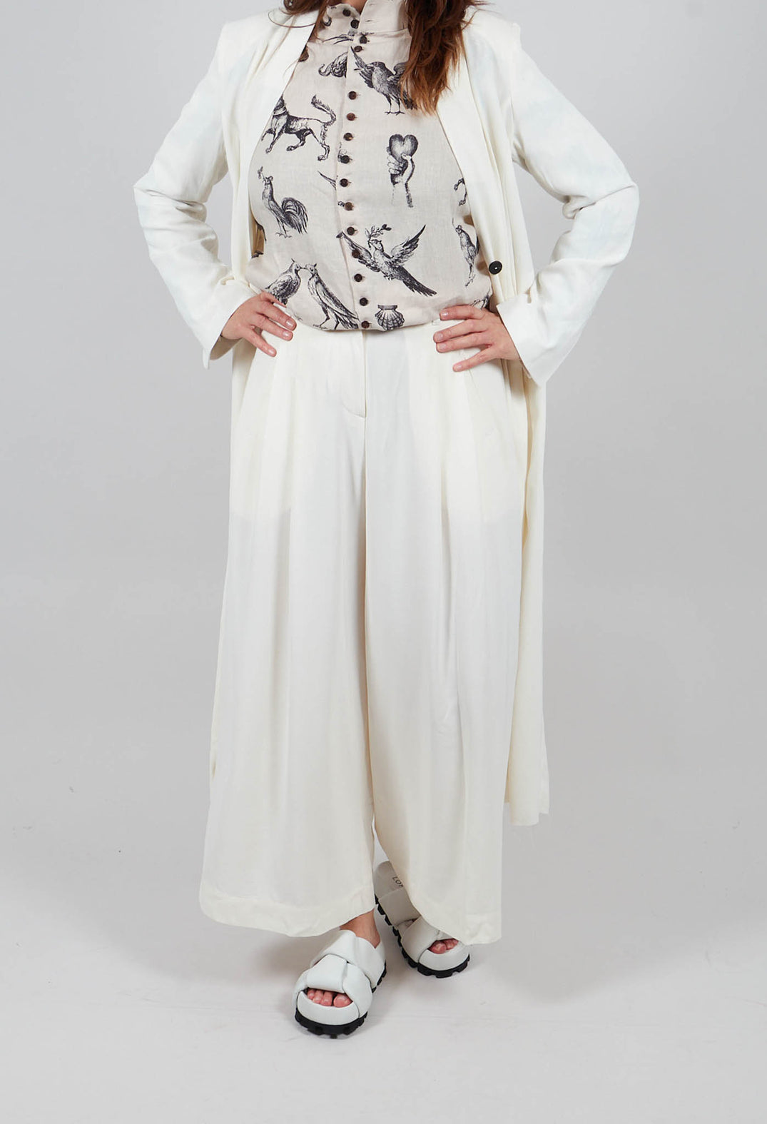 Wide Cropped Trousers in White
