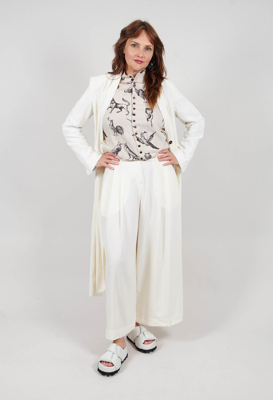 Wide Cropped Trousers in White