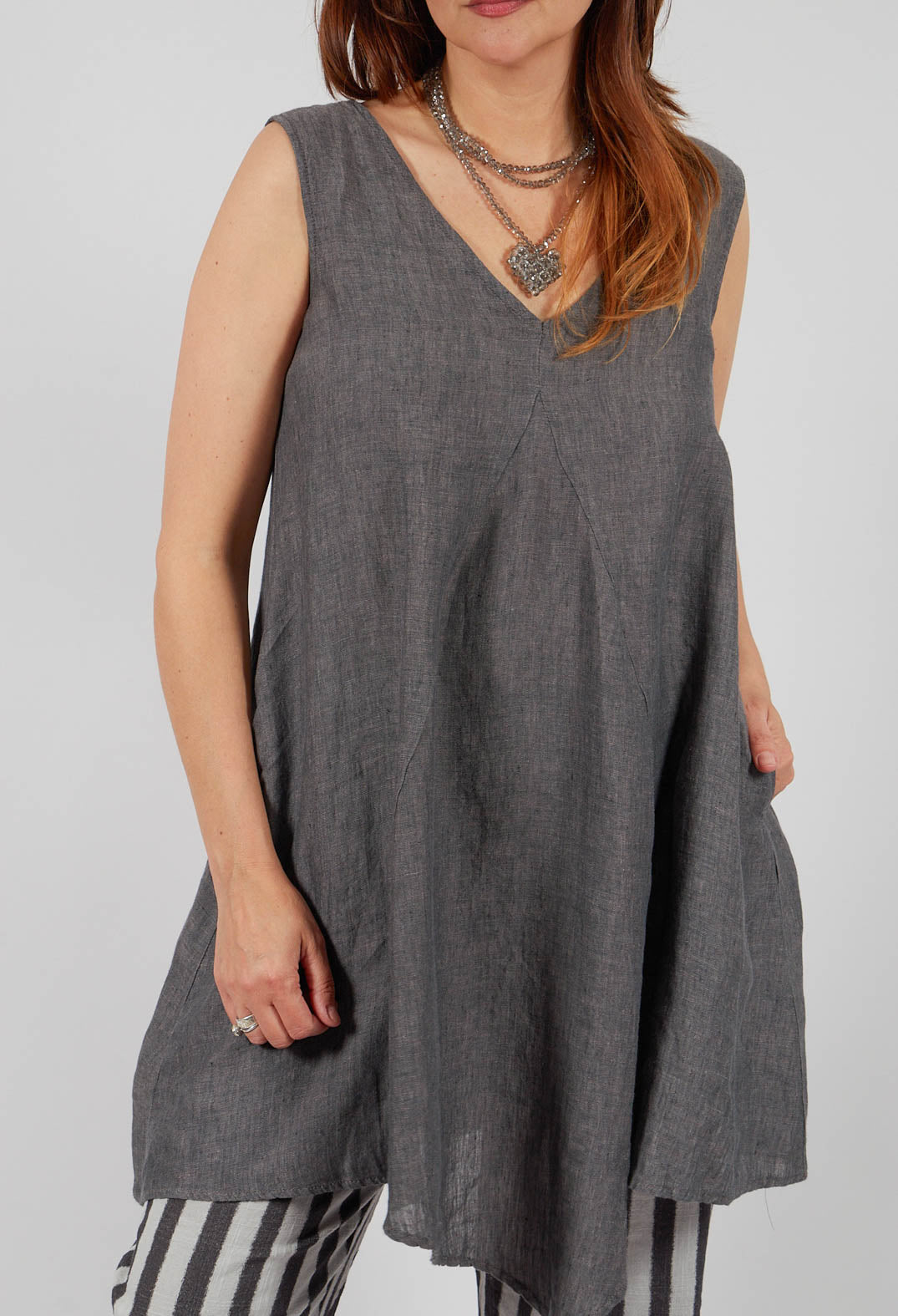 V Neck Tunic in Grey