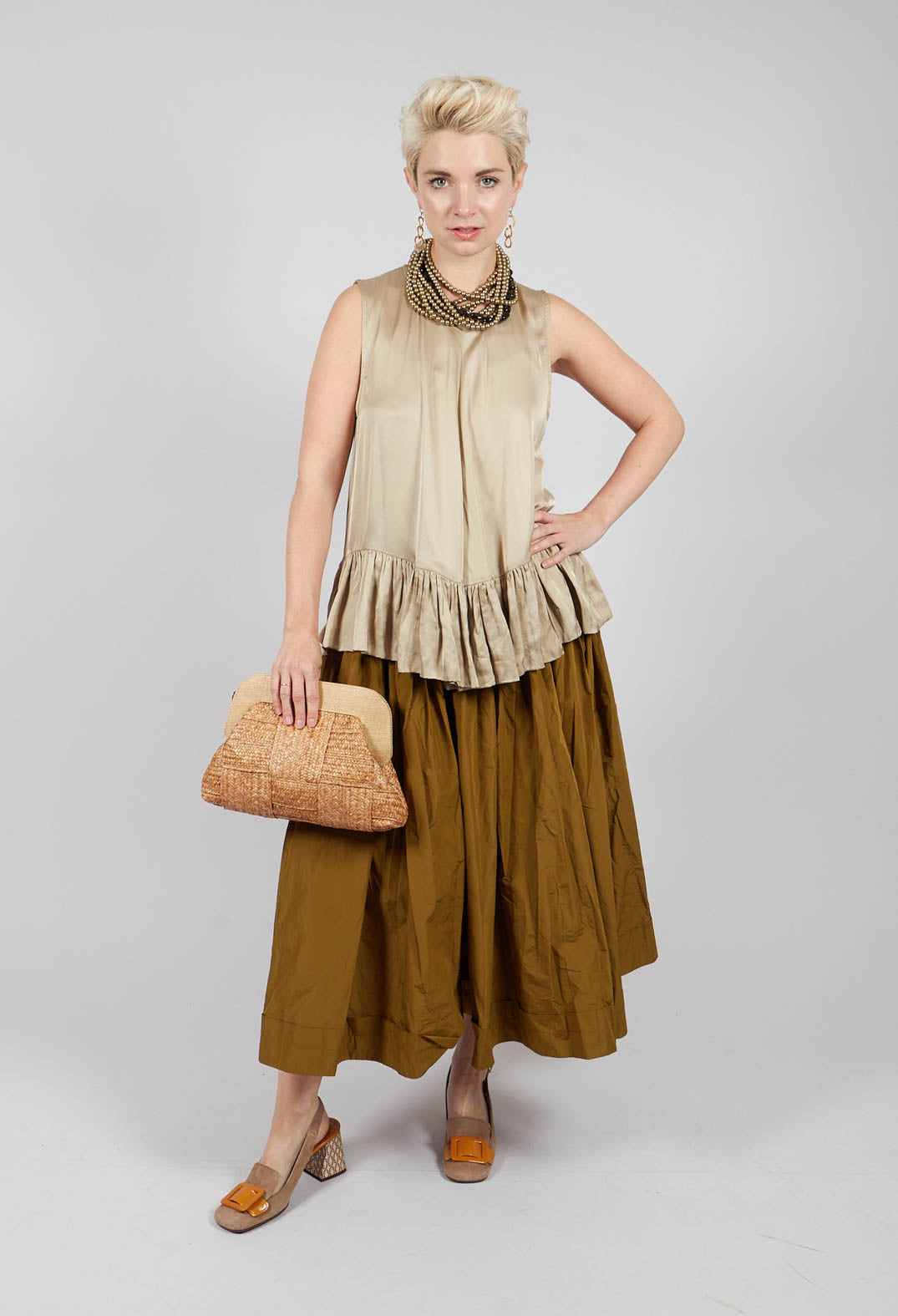 Pull on Pleated Skirt in Gold