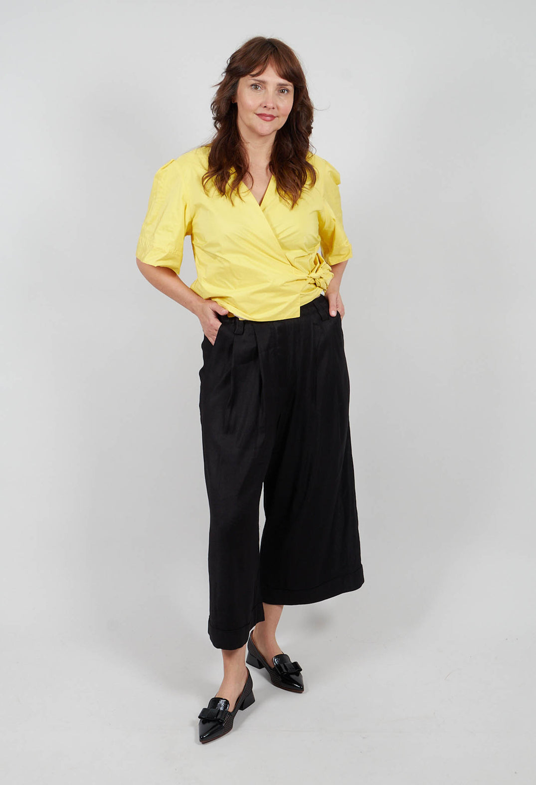 Pleated Wide Leg Trousers in Black