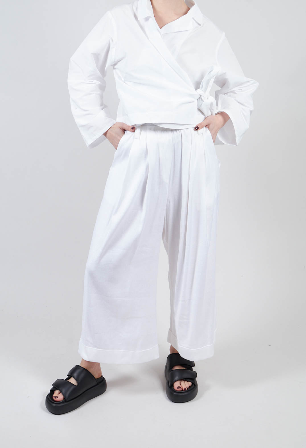 Pleated Wide Leg Trousers in White