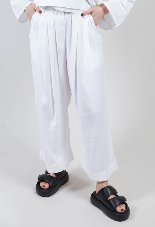 Pleated Wide Leg Trousers in White