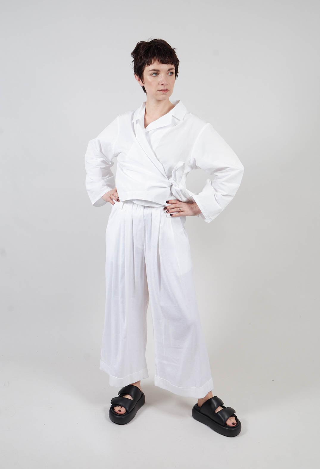 Pleated Wide Leg Trousers in White