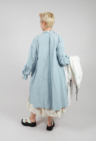 Pleated Neckline Shirt Dress in Blue