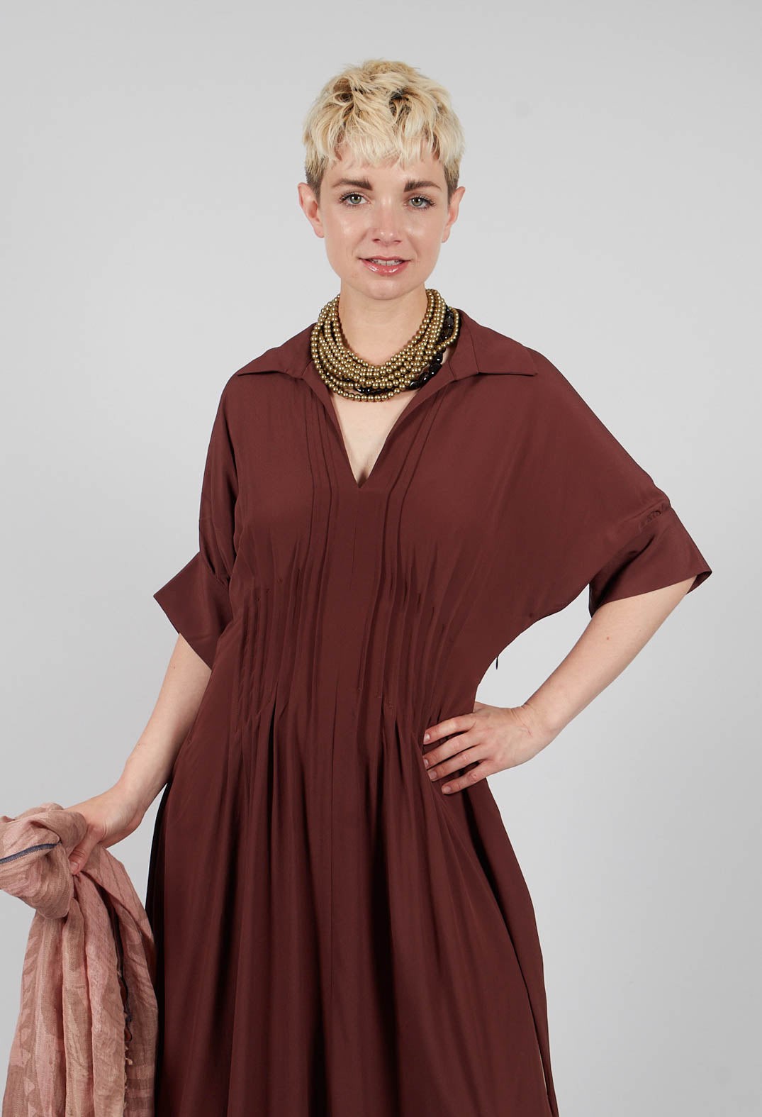 Pleated Dress in Cocoa