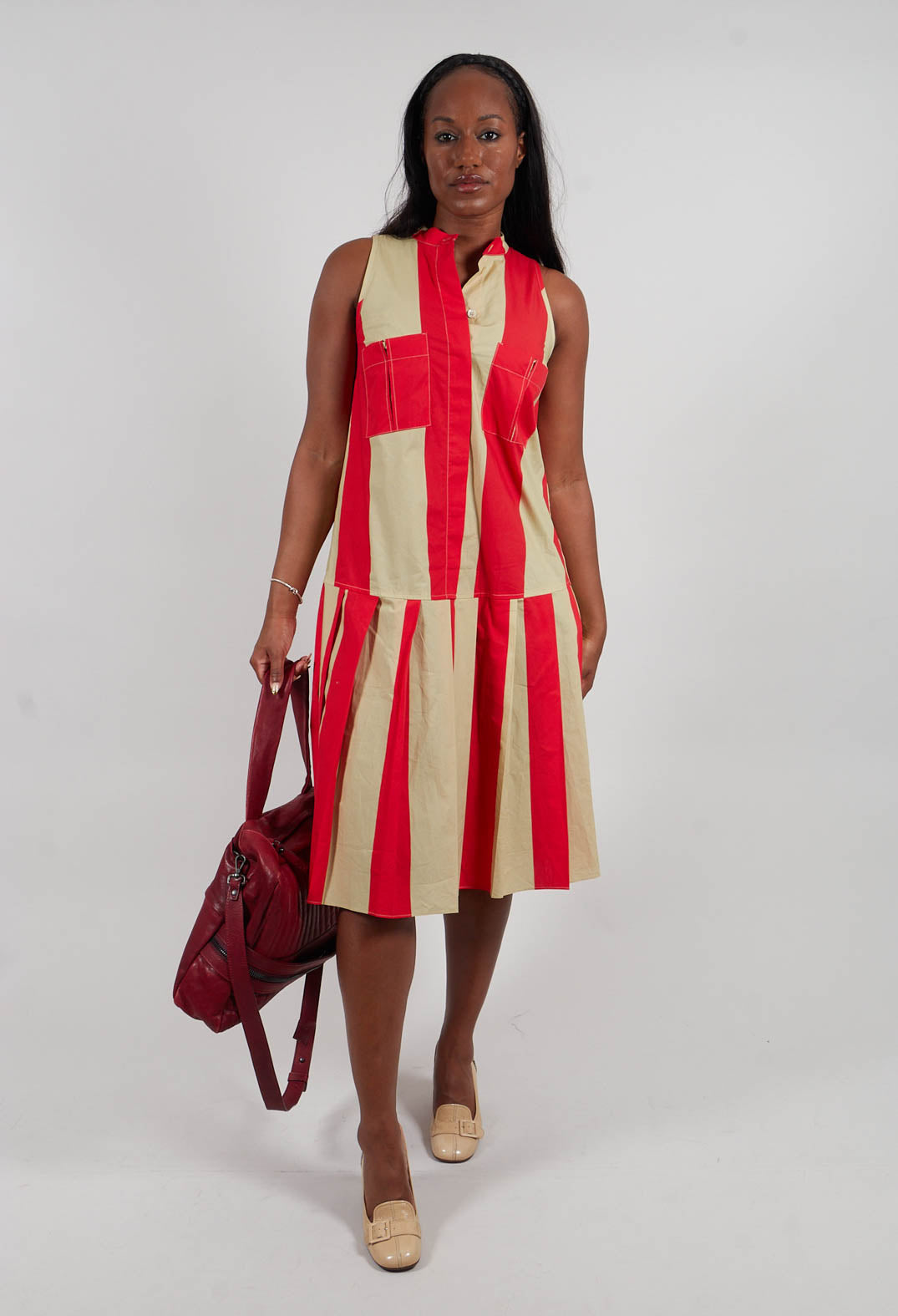 Striped Cotton Dress in Line Print