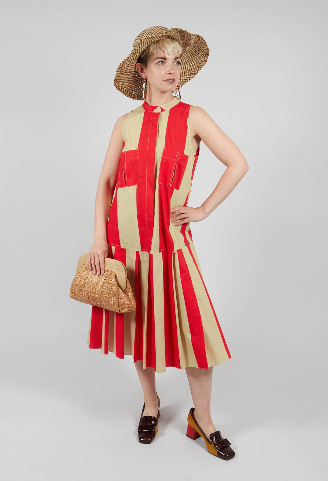 Striped Cotton Dress in Line Print