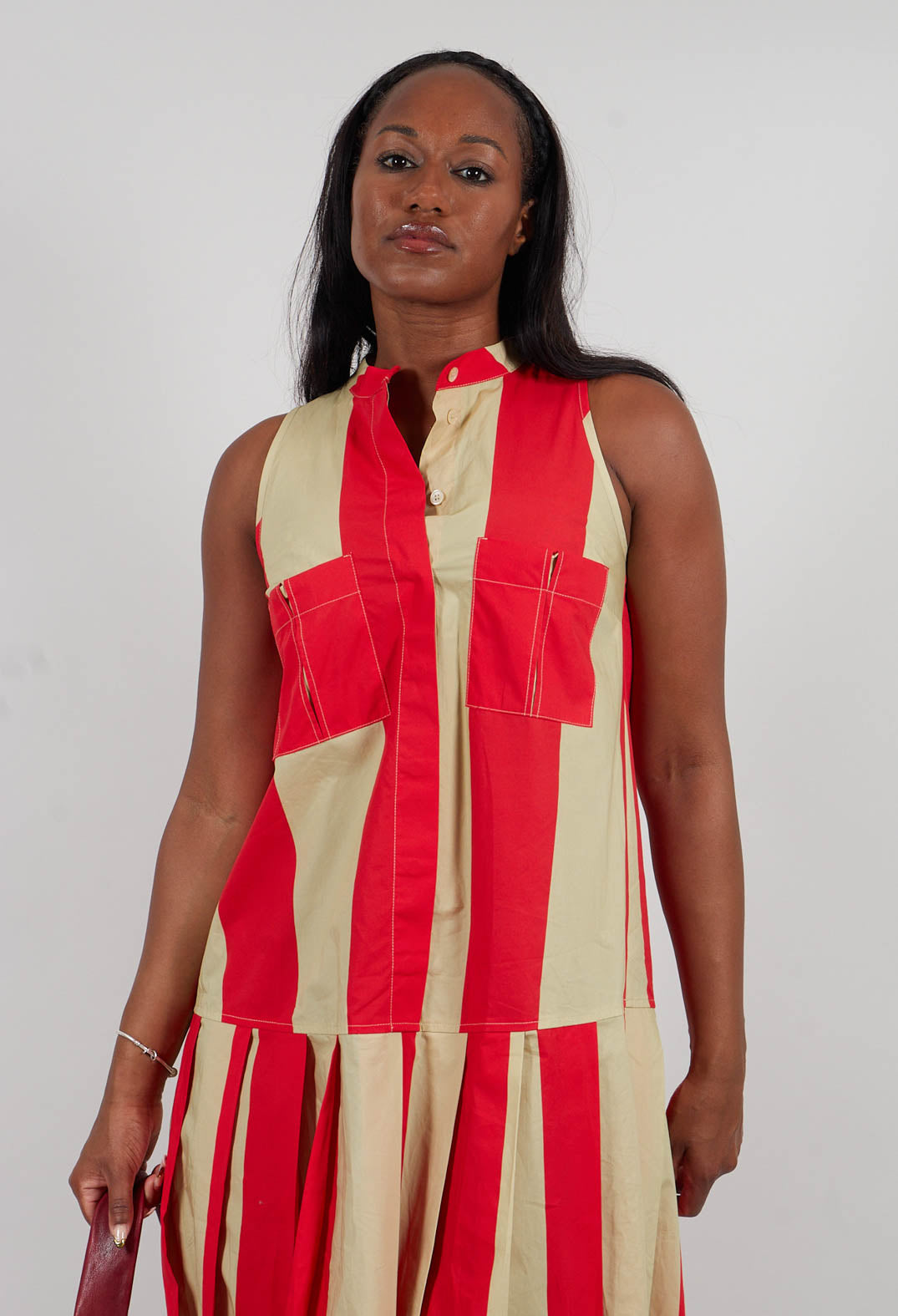 Striped Cotton Dress in Line Print