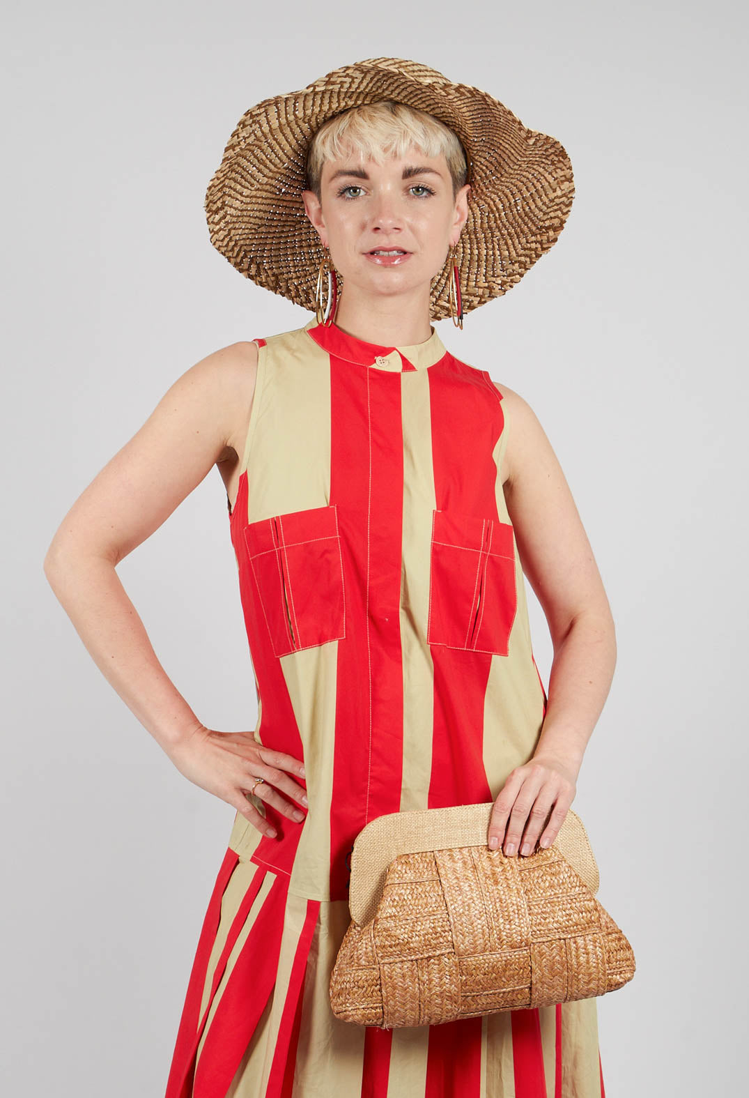 Striped Cotton Dress in Line Print