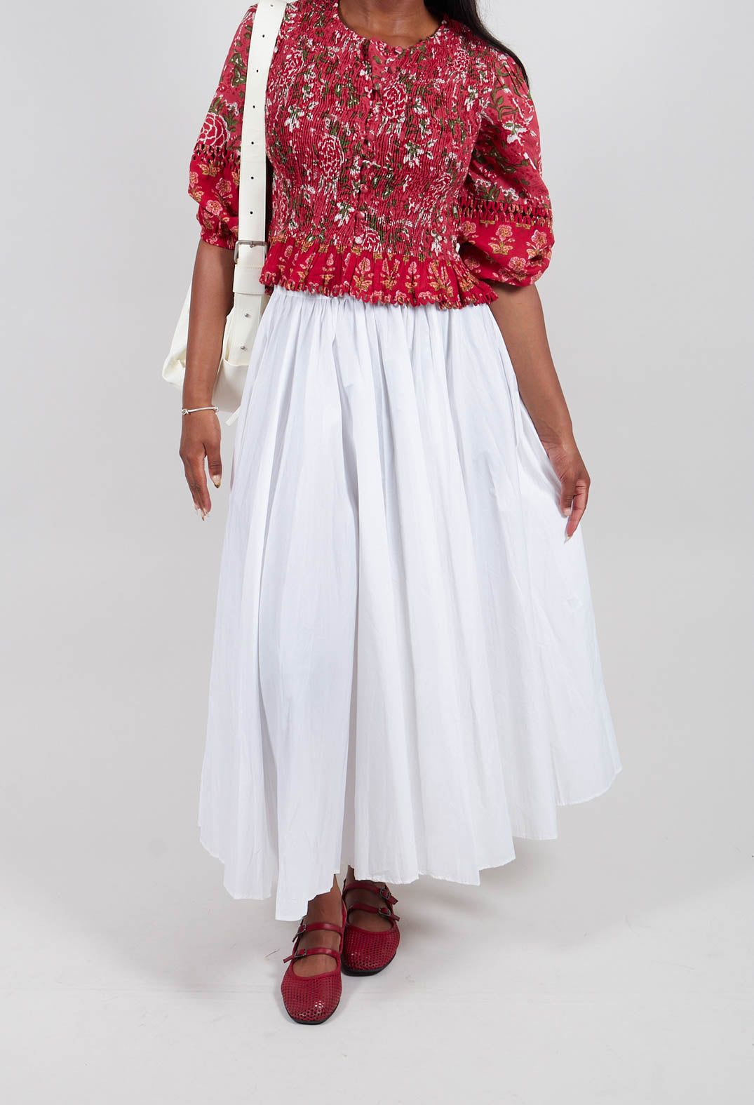 Creased Poplin Skirt in White