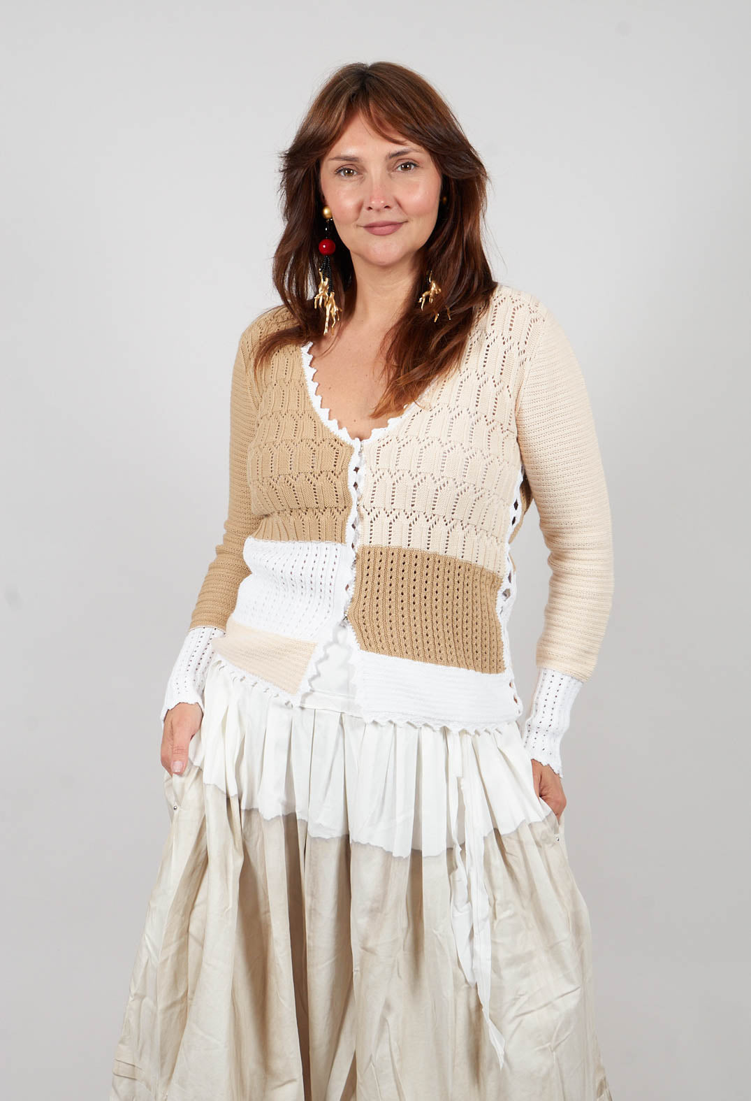 Patched Crochet Cardigan in Jojoba