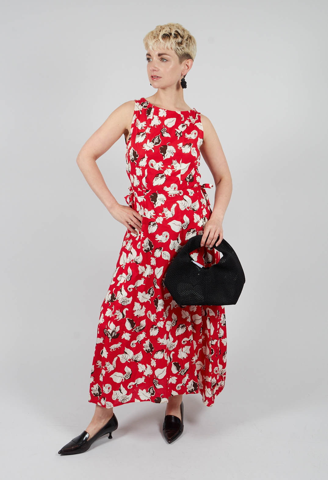 Flared Cotton Dress in Squirrel Print