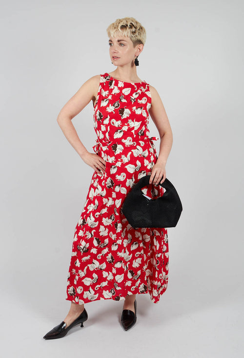 Flared Cotton Dress in Squirrel Print