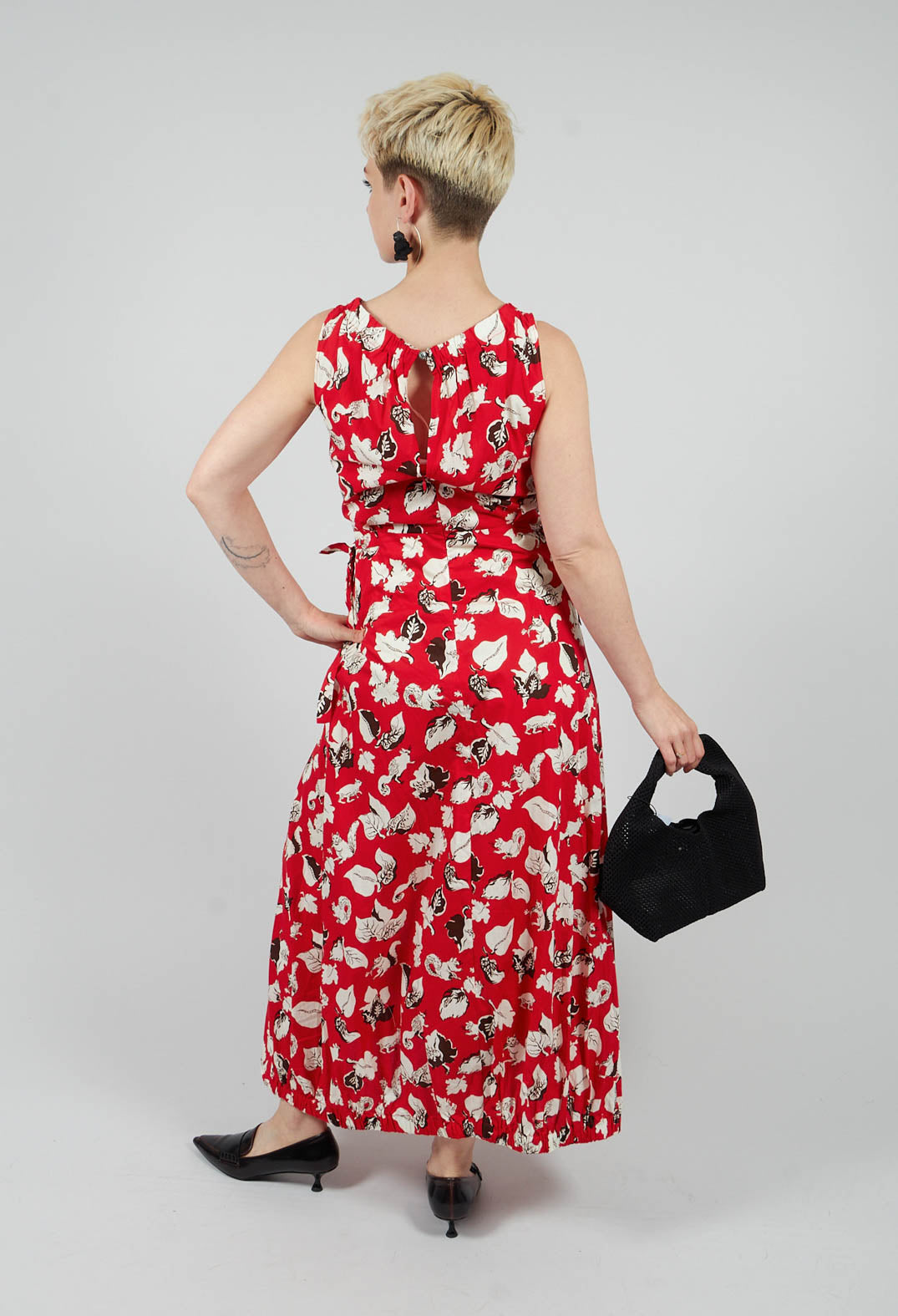 Flared Cotton Dress in Squirrel Print