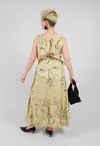 Flared Cotton Dress in Rabbit Print