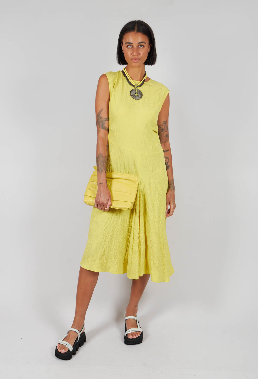 Creased Cotton Dress in Apple Green
