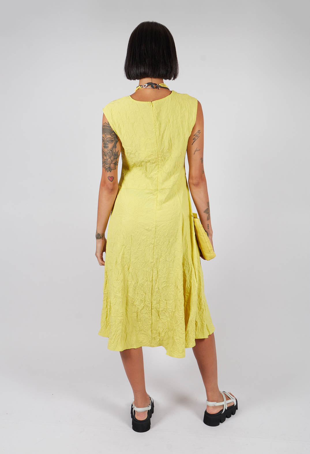 Creased Cotton Dress in Apple Green