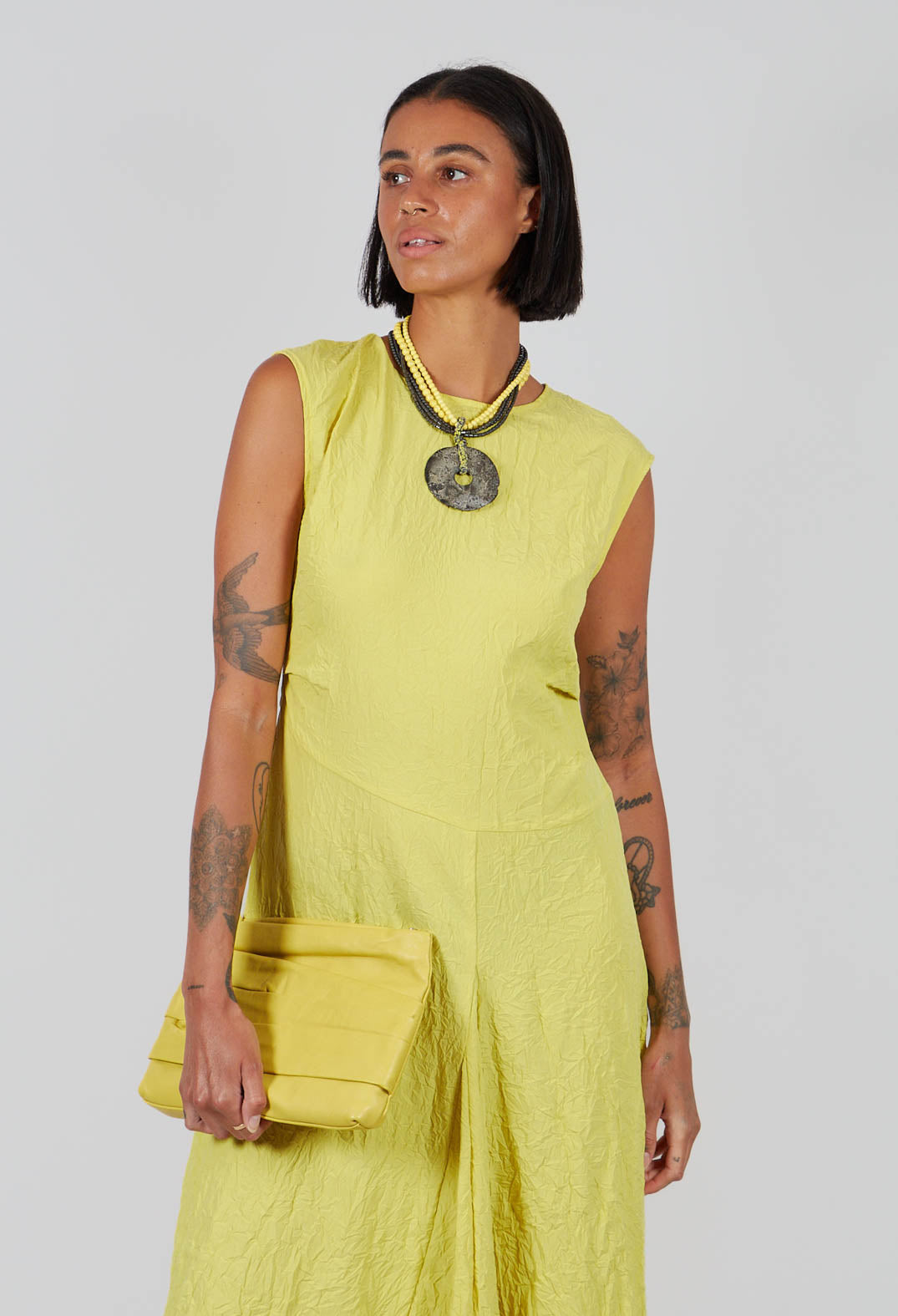 Creased Cotton Dress in Apple Green
