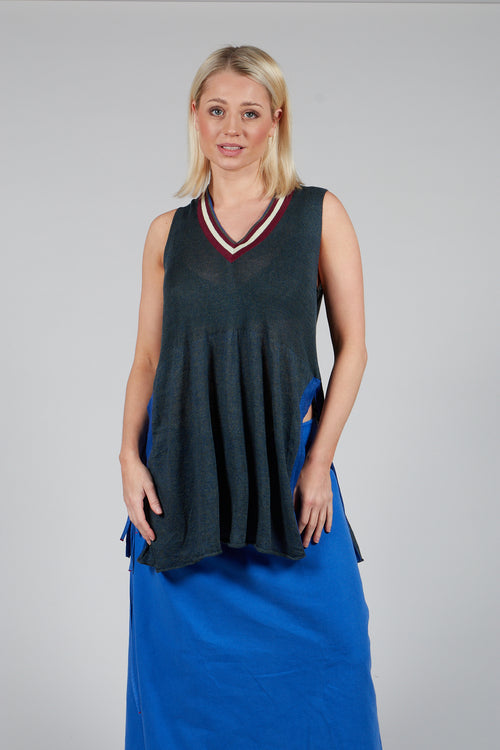 V Neck Vest in Laurel Oak and Jet Set