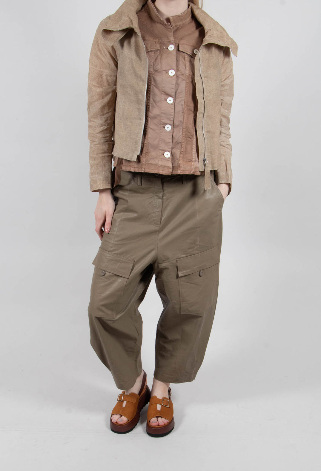 Agos Leather Trousers In Khaki