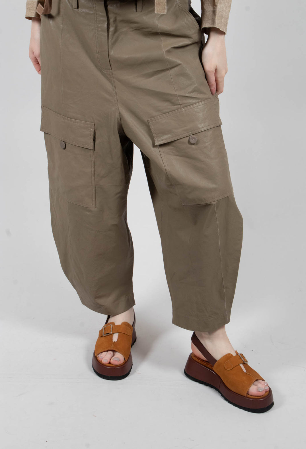 Agos Leather Trousers In Khaki