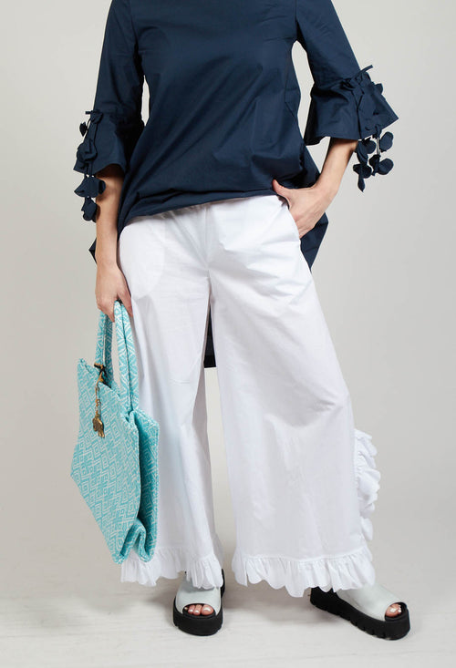 Frill Wide Leg Trousers in White