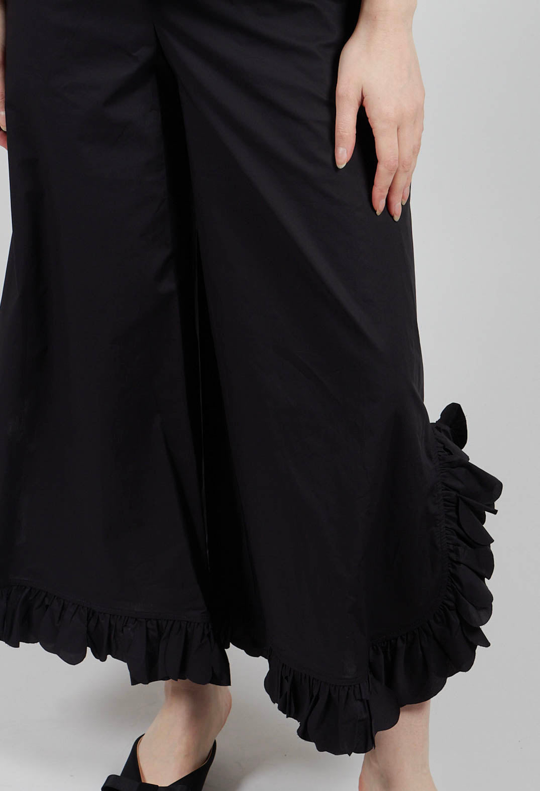 Frill Wide Leg Trousers in Black
