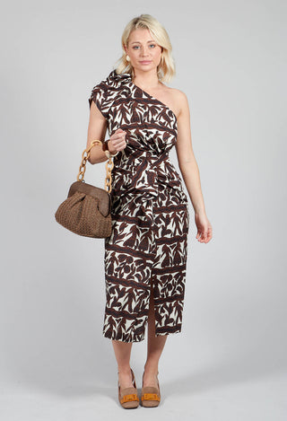 One-Shoulder Fitted Dress in Avorio and Cacao