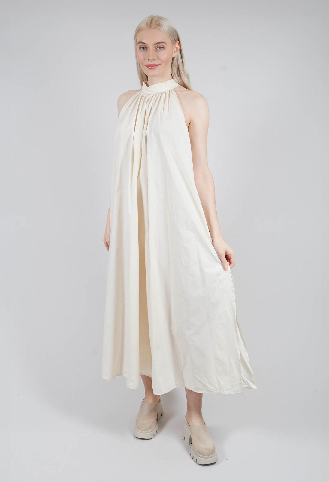 white christmas dresses JULIA Cream Halterneck Maxi Dress – Noughts & Kisses main image 0