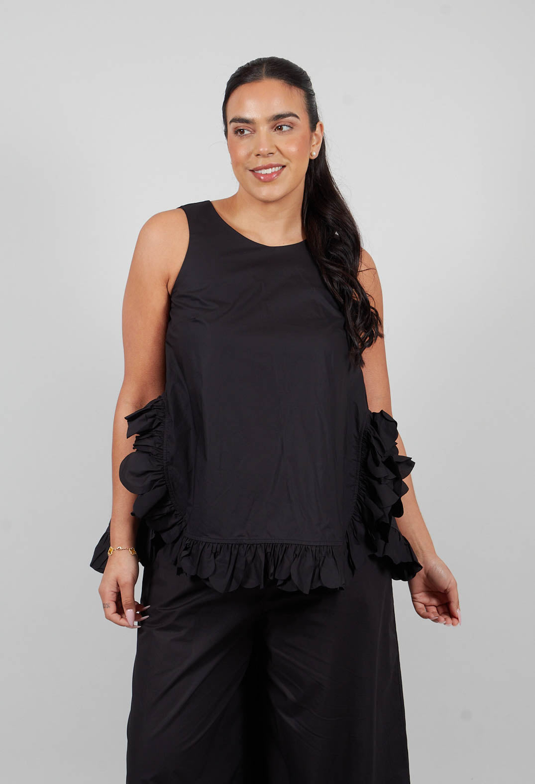 Frill Hemmed Blouse in Black