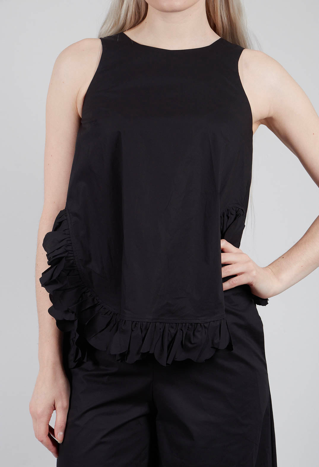 Frill Hemmed Blouse in Black