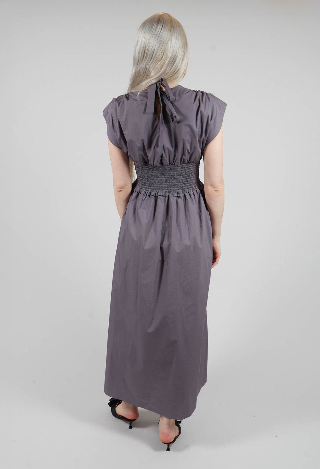 Shirred Waist Dress in Grey Purple