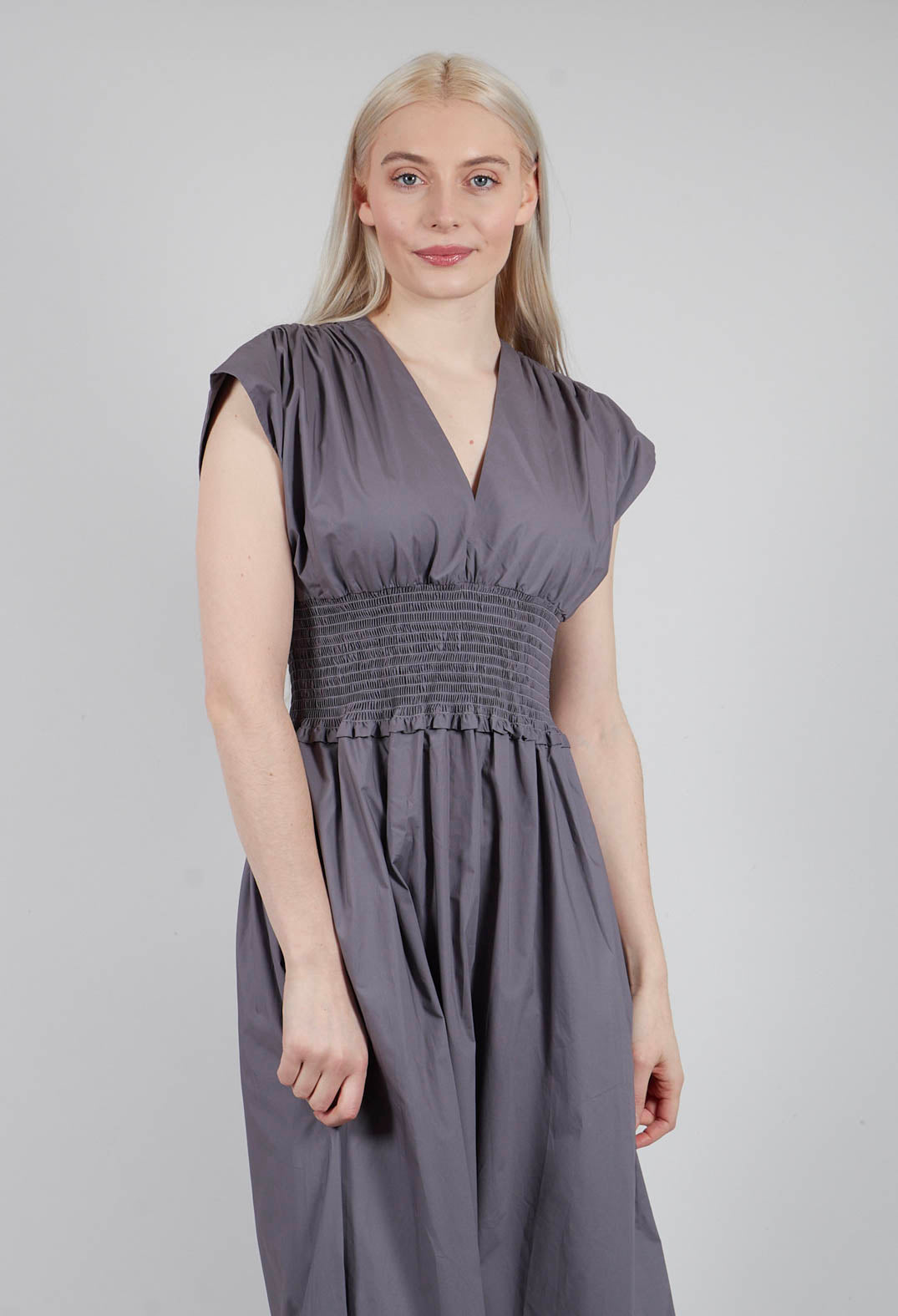 Shirred Waist Dress in Grey Purple