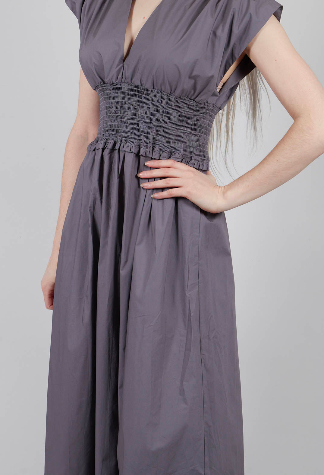 Shirred Waist Dress in Grey Purple