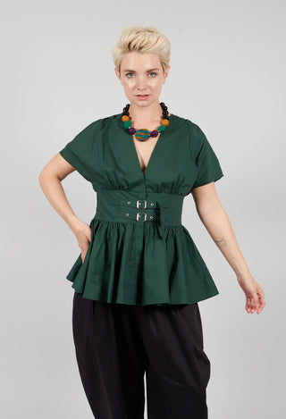 Belt Front Blouse in Green