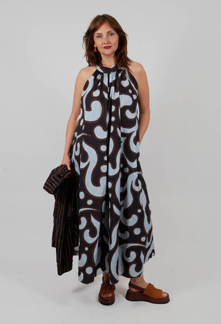Halterneck Dress in Brown Print