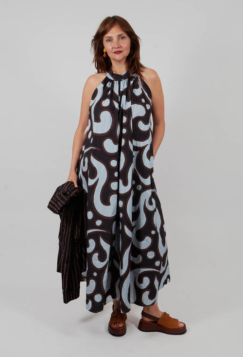 Halterneck Dress in Brown Print
