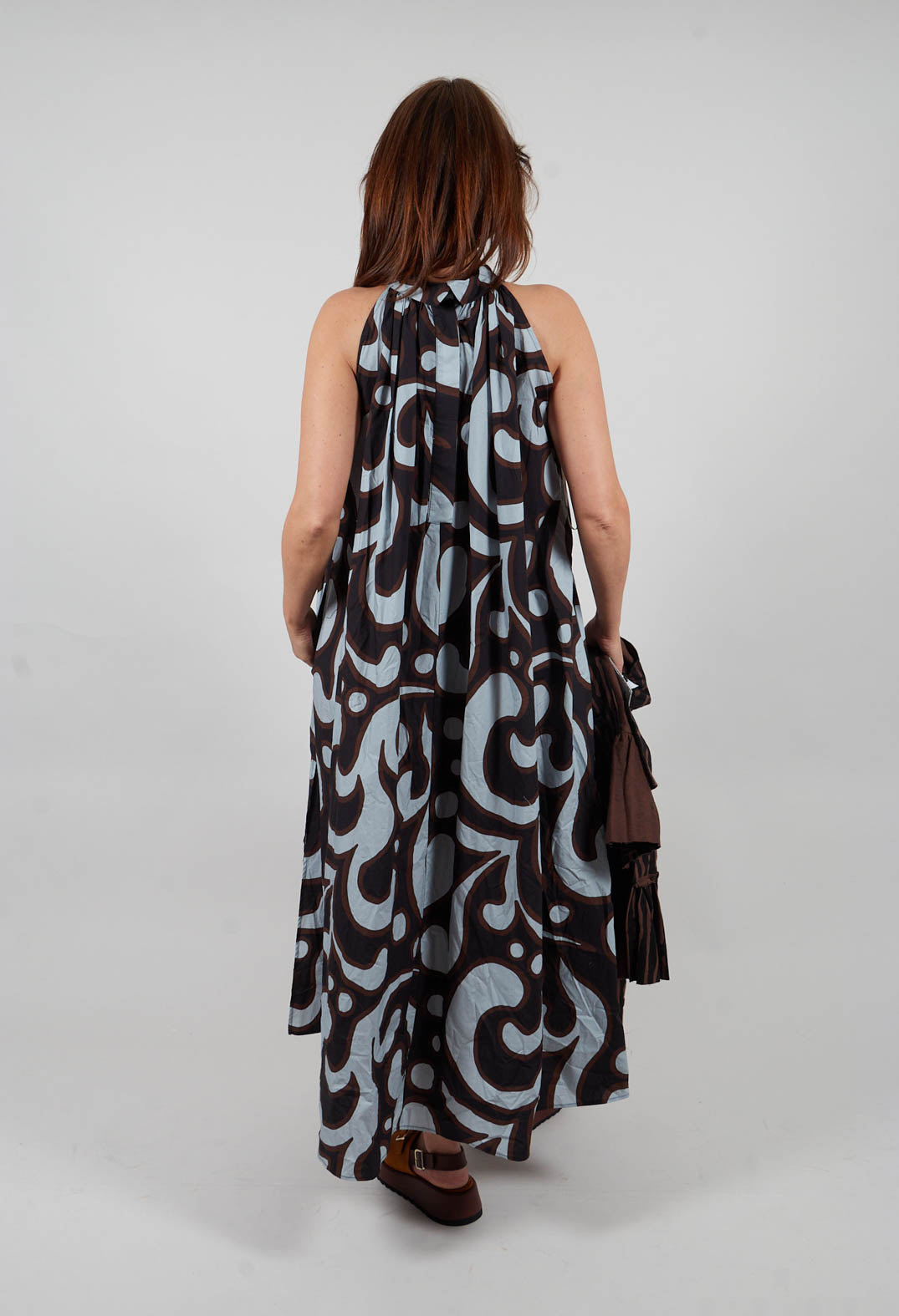 Halterneck Dress in Brown Print