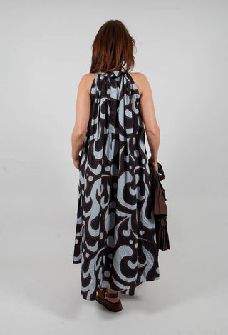 Halterneck Dress in Brown Print
