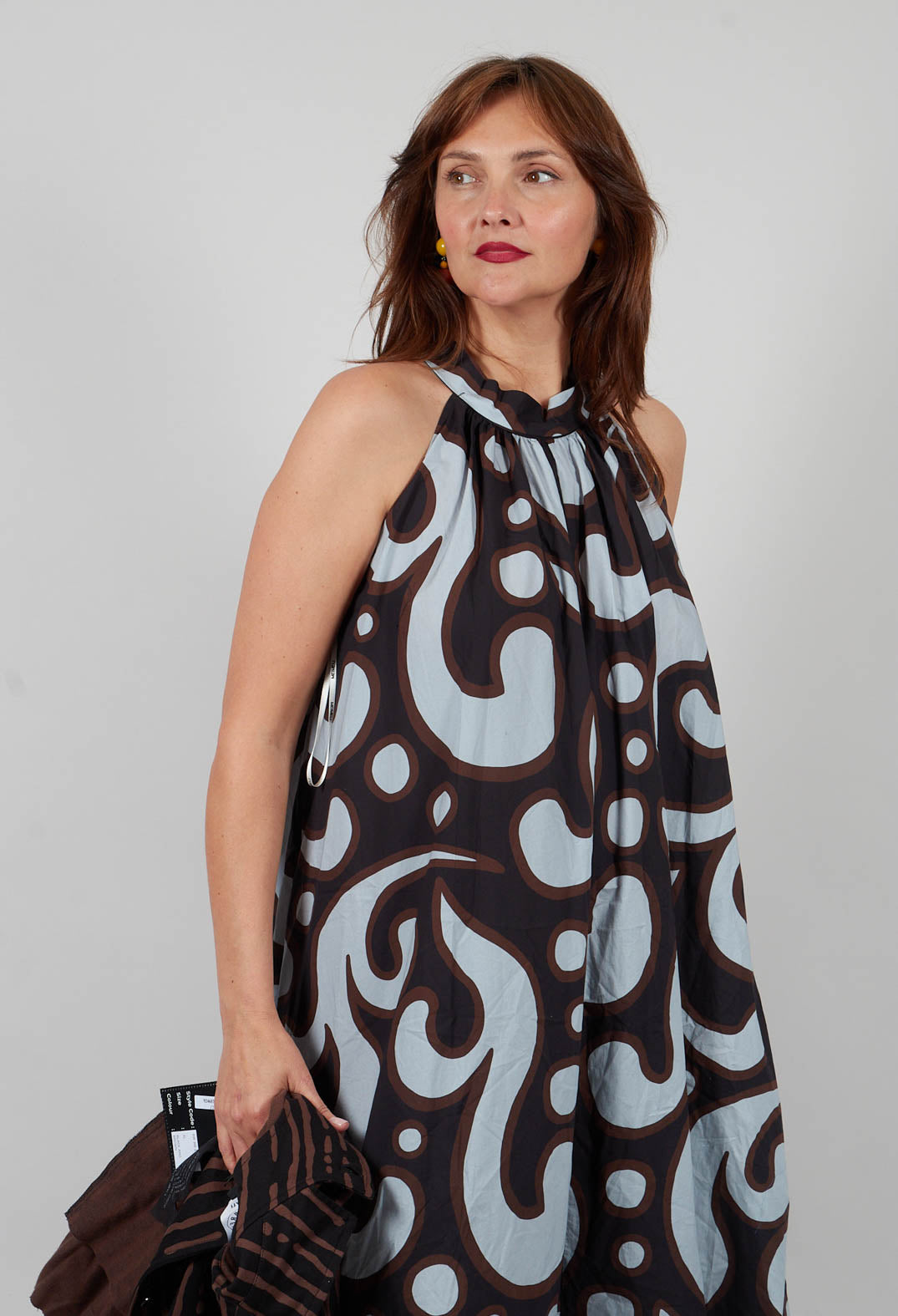 Halterneck Dress in Brown Print