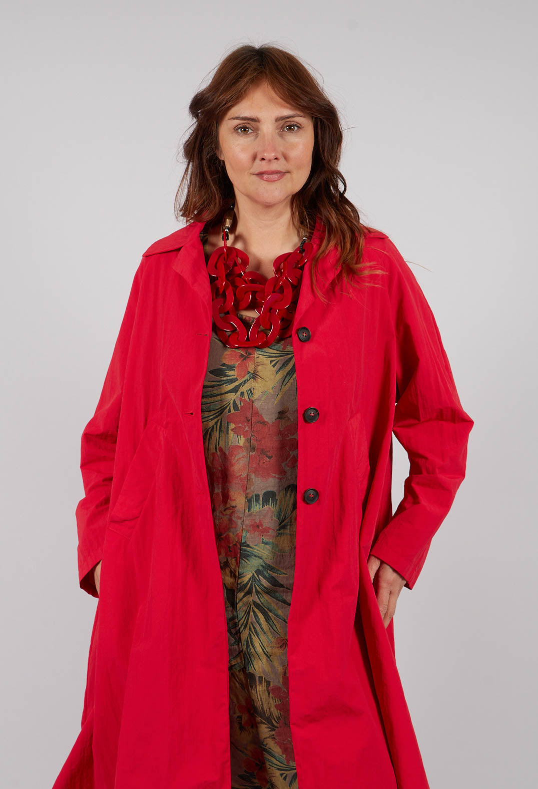 Pleated Overcoat in Rosso