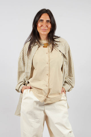 Striped Pleated Back Shirt in Riga Avocado