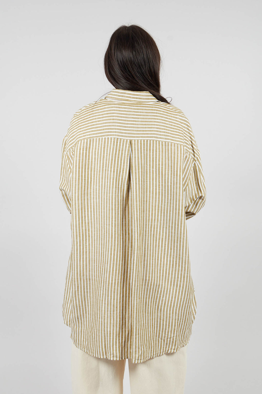 Striped Pleated Back Shirt in Riga Avocado