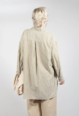 Striped Pleated Back Shirt in Riga Avocado