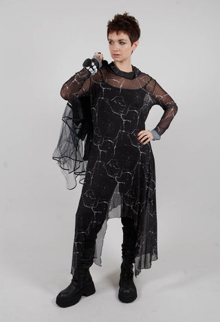 Asymmetrical Sheer Dress in Black Print